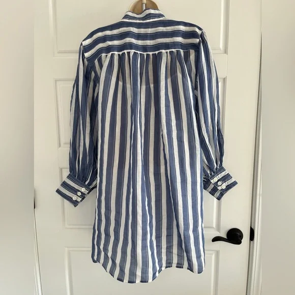 Banana Republic Ramie Popover Shirt Dress Navy White Stripes Size MP Preppy NWT - Picture 8 of 16